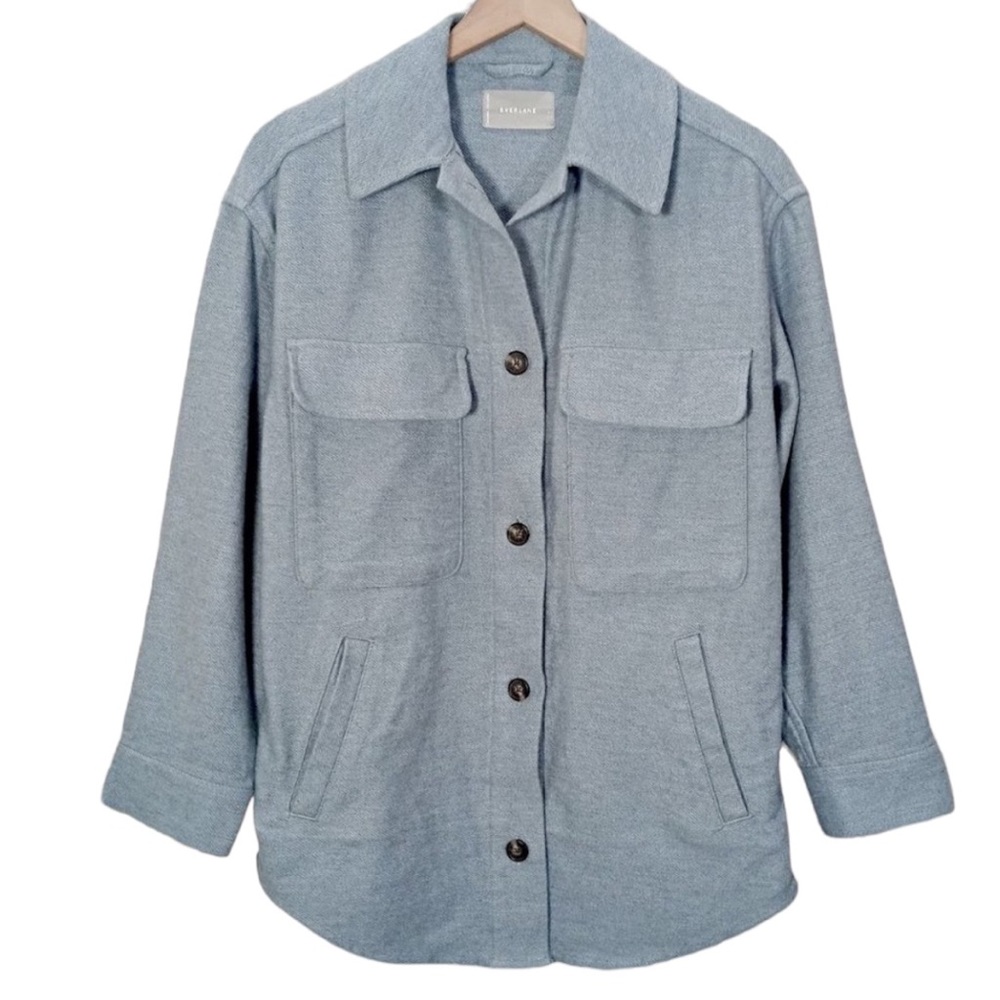 Everlane The Oversized Shirt Jacket in Heathered Cool Grey Cotton with Pockets